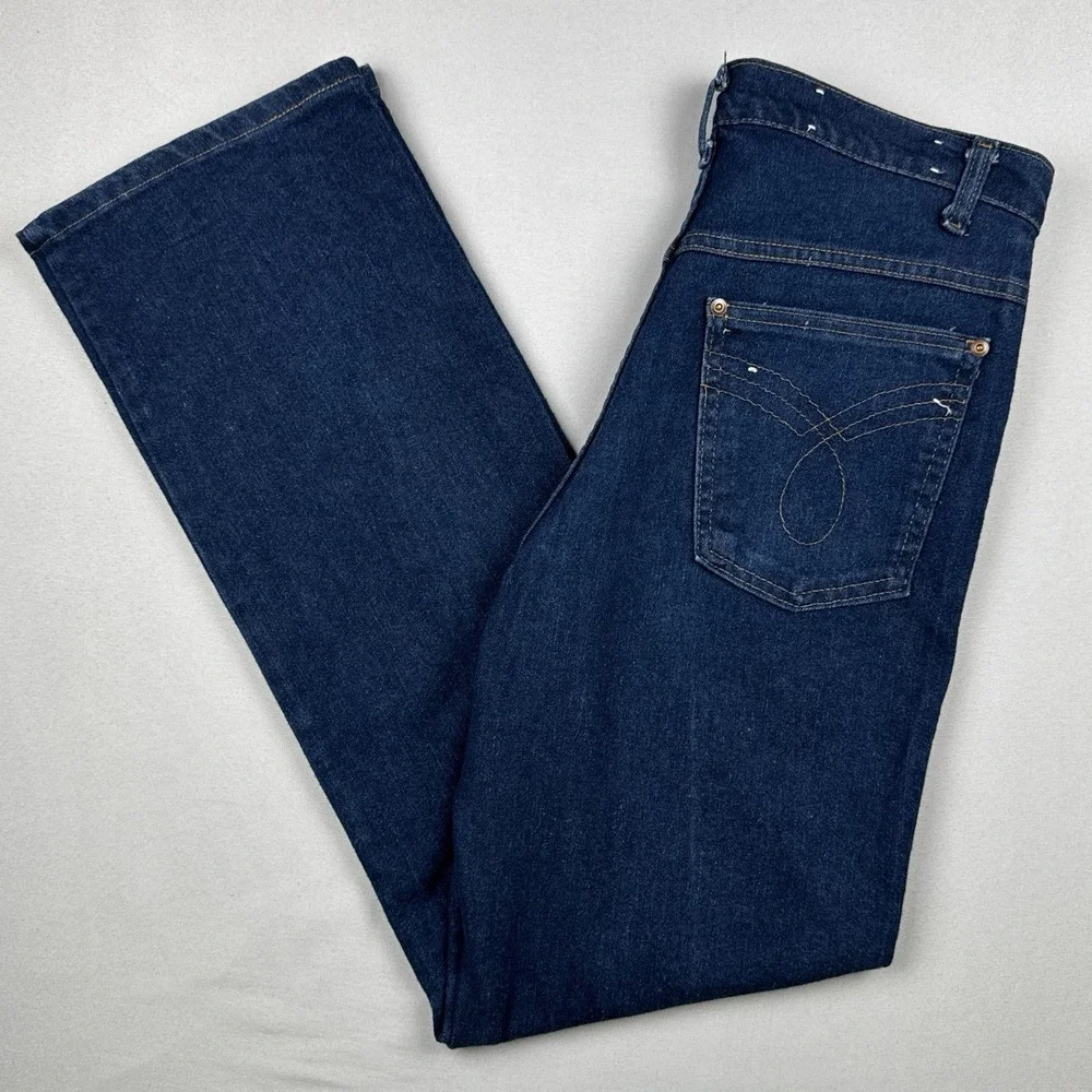 Vintage 70s USA Made Dark Wash Denim Jeans Straight Leg YKK 32x32